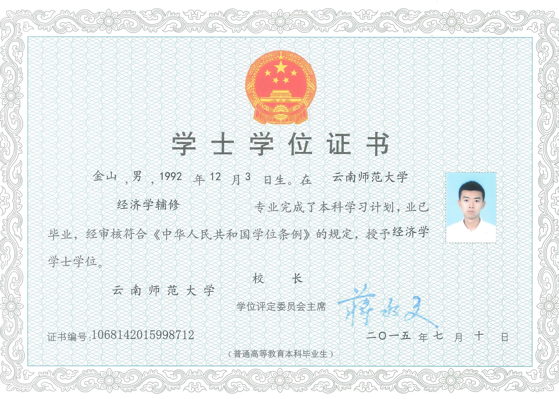Bachelor’s Degree Certificate — Economics (Minor Programme)
